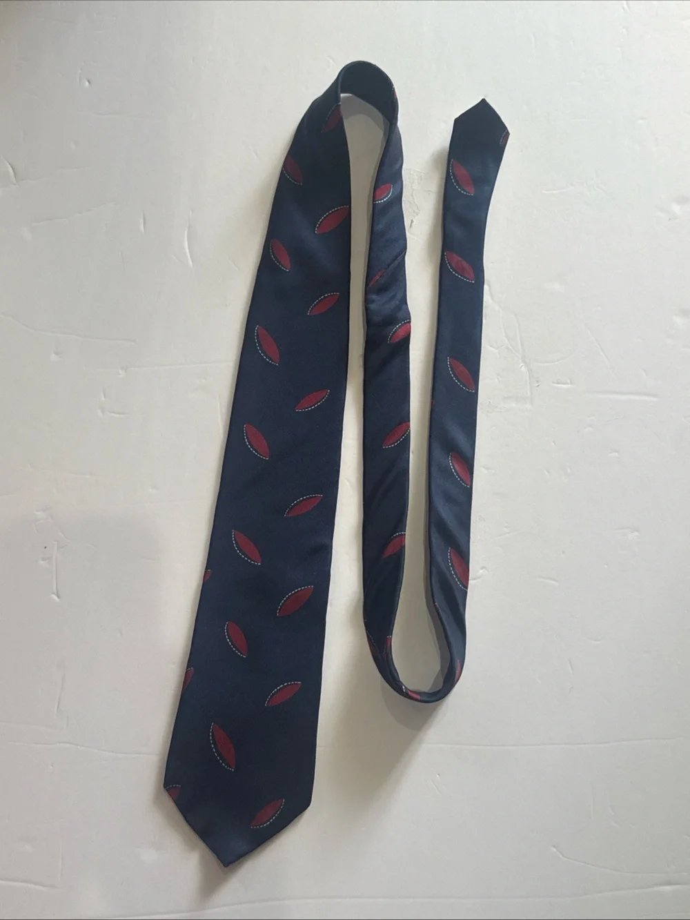 Fendi Navy Silk Tie with Red Leaf Motif